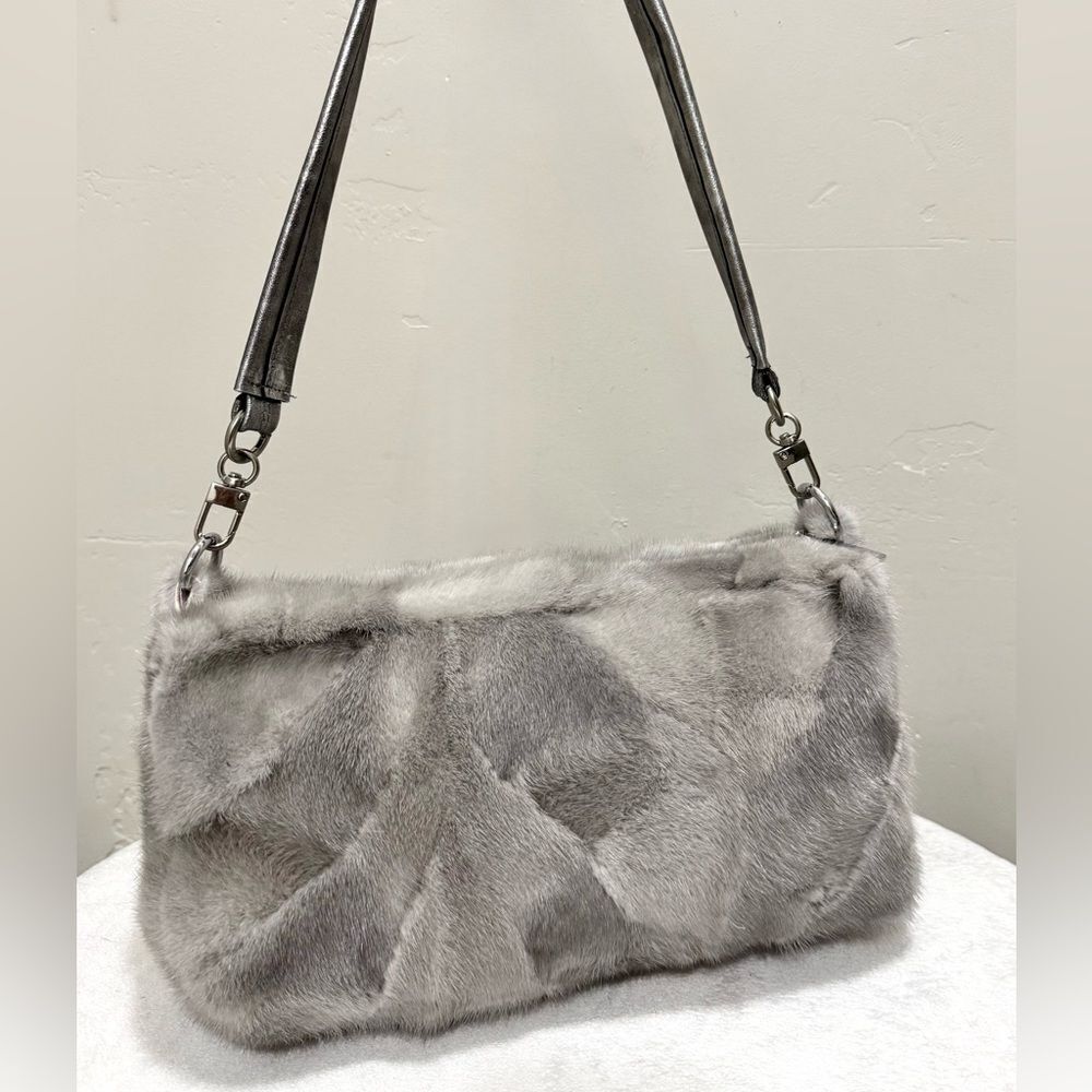 Natural Mink Fur Handmade Shoulder Bag/Clutch/Crossbody, Includes 2 Straps Style